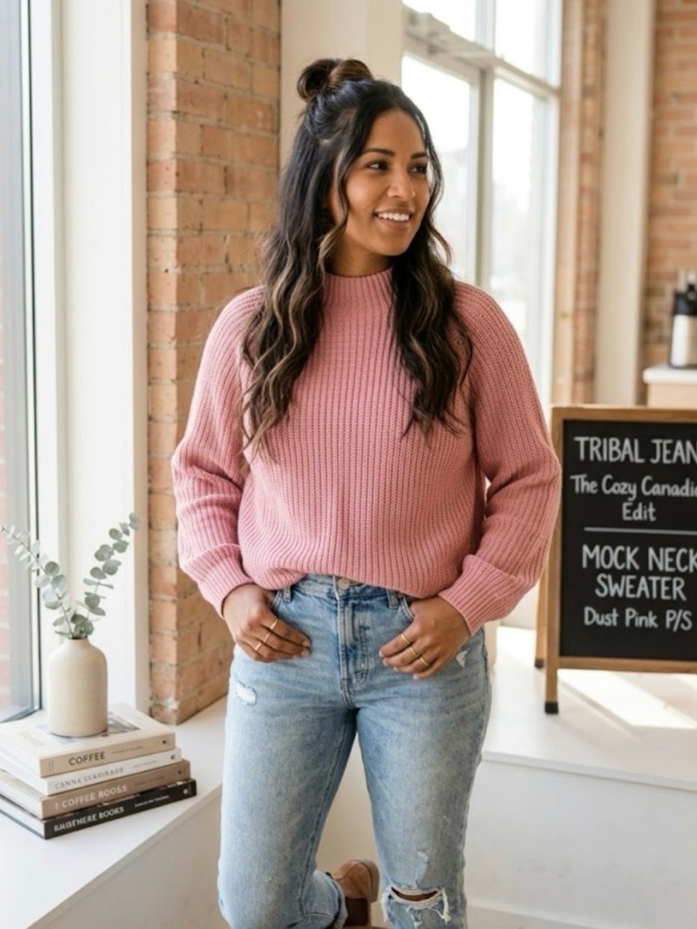 Tribal Dust Pink Mock Neck Sweater